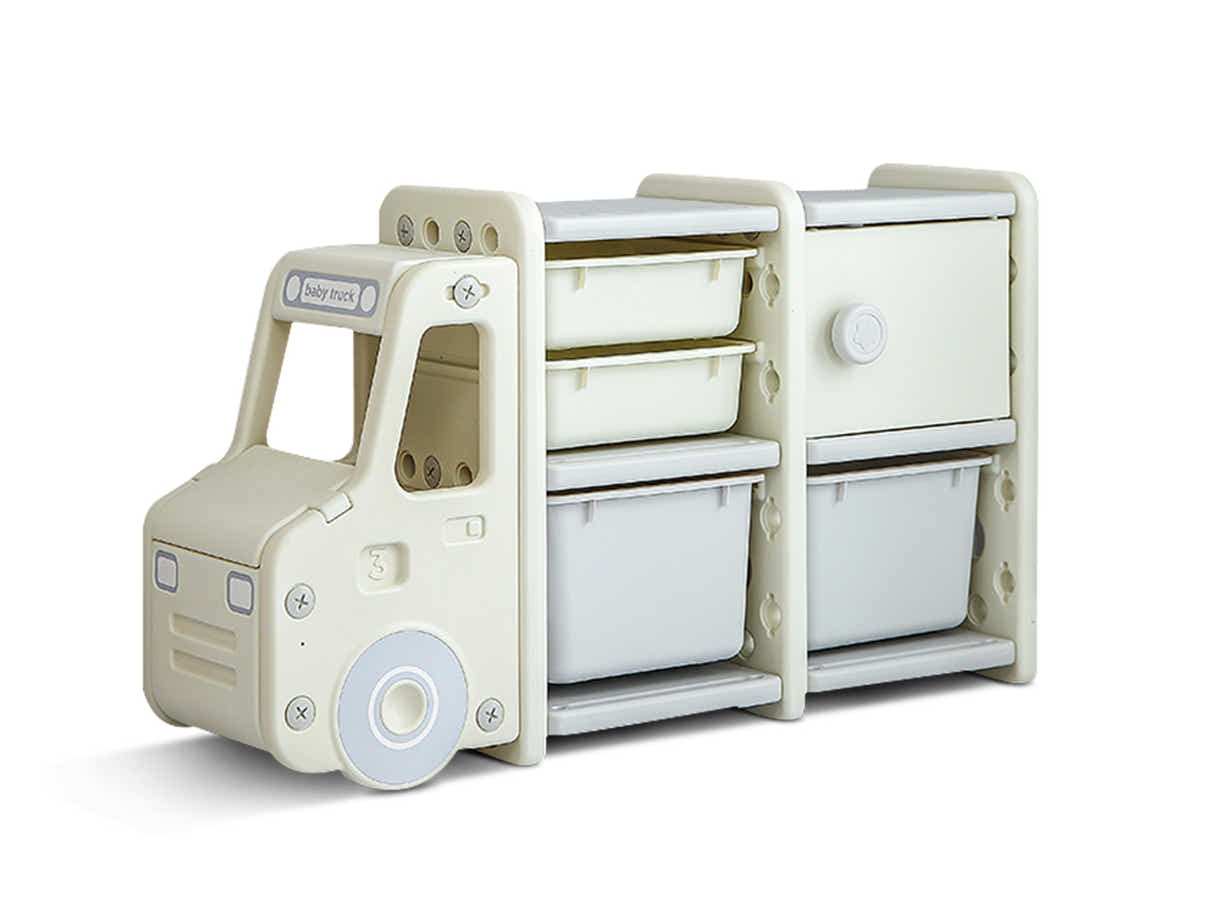 Car Shape Kids Toy Storage Shelf Set 2x2 White