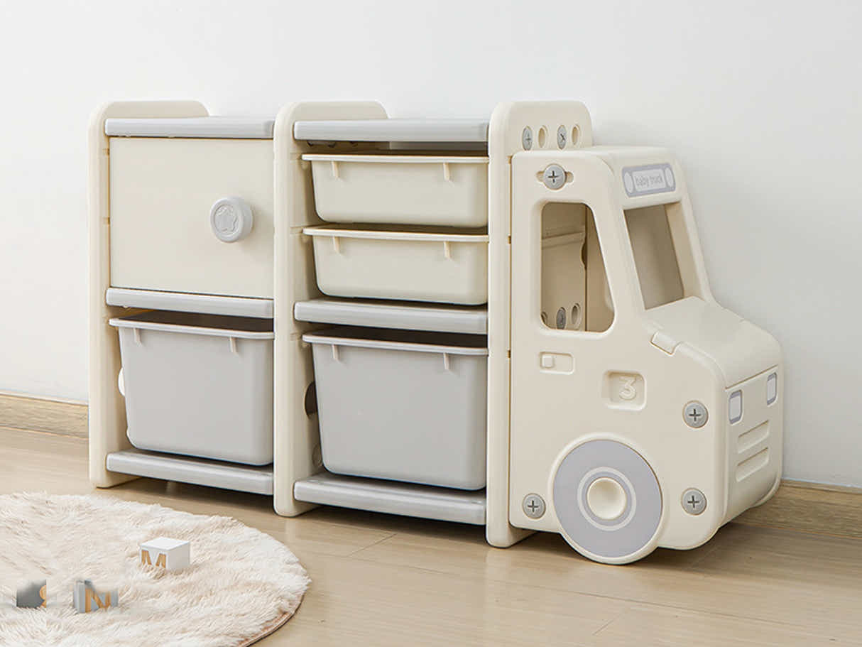 Car Shape Kids Toy Storage Shelf Set 2x2 White