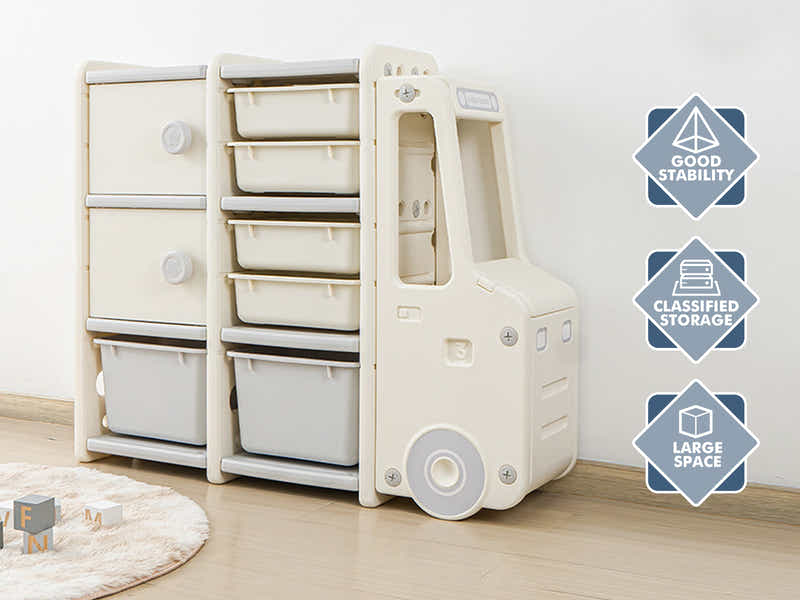 Car Shape Kids Toy Storage Shelf Set 2x3 White