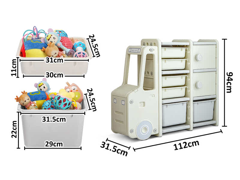 Car Shape Kids Toy Storage Shelf Set 2x3 White