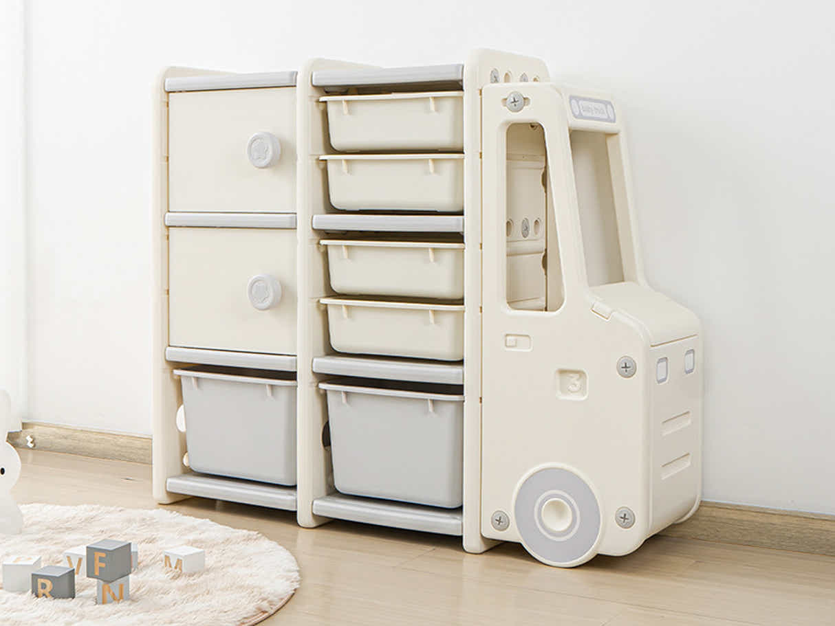 Car Shape Kids Toy Storage Shelf Set 2x3 White