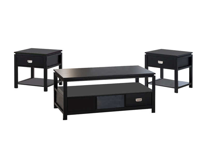 3-Piece Solid Wood Coffee Table Set - Black