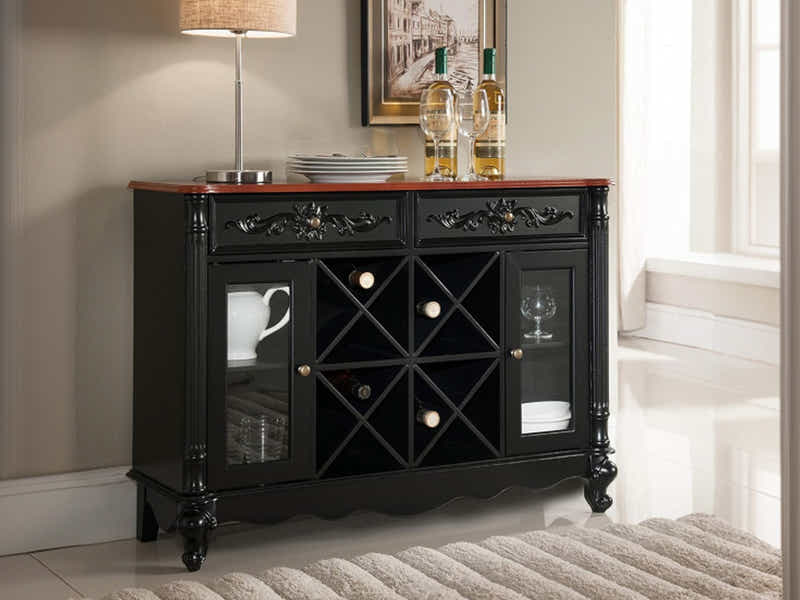 Wood Console Buffet Table With Wine Cabinet