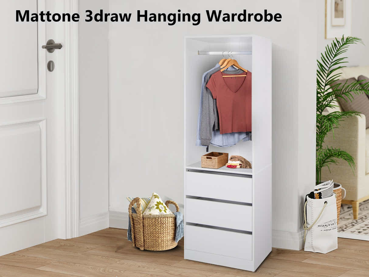 Mattone 3-Drawer Wardrobe with Hanging Shelf