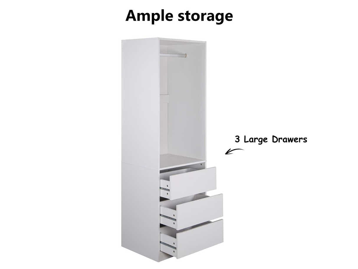 Mattone 3-Drawer Wardrobe with Hanging Shelf