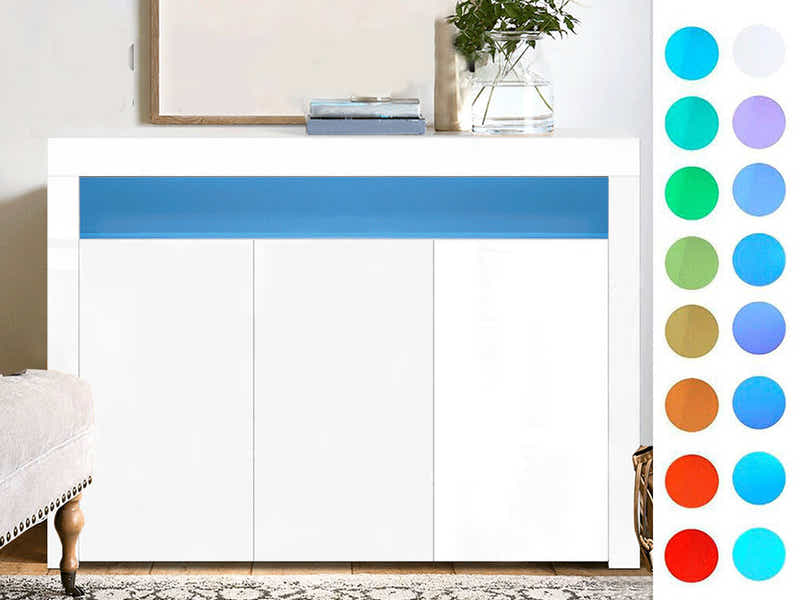 Glansig White 3-Door Buffet with LED Light - 152 cm