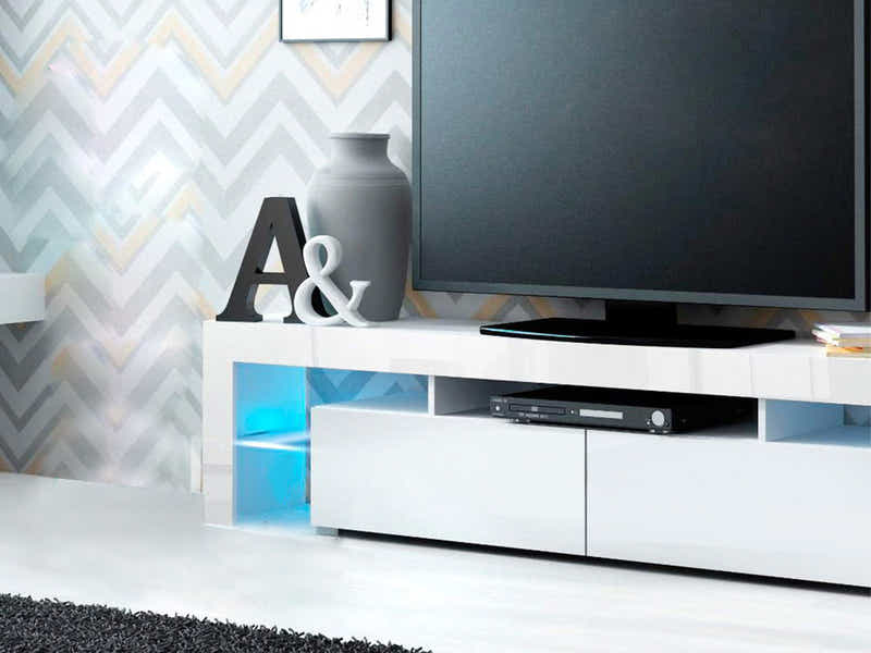 Glansig LED Entertainment Unit White - 190 cm