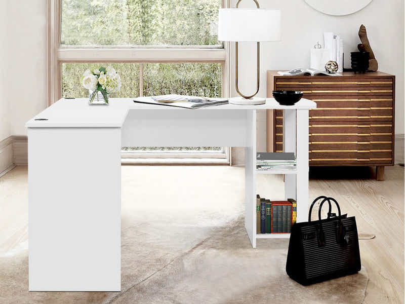 Korr Corner Office Desk & Colson Massage Office Chair PVC Dark Brown (Combo)