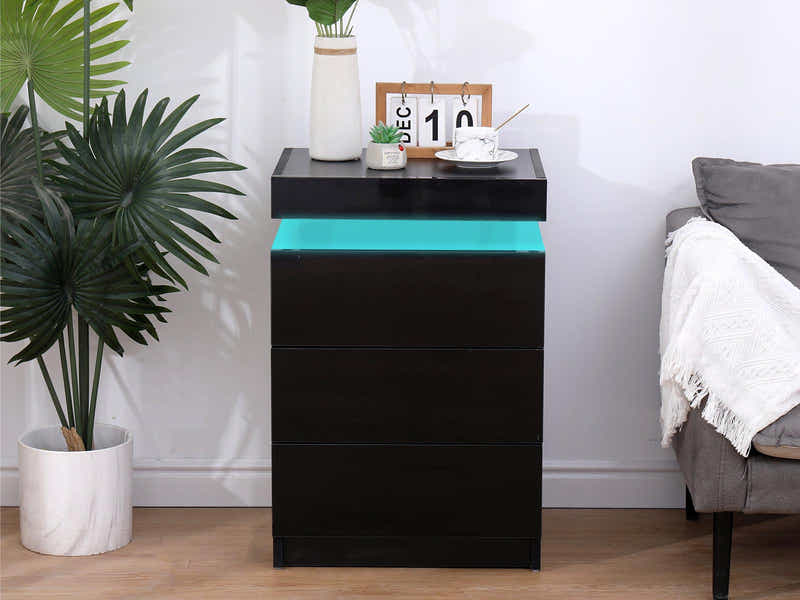 DS Glansig Bedside Table with LED Light - Piano Black