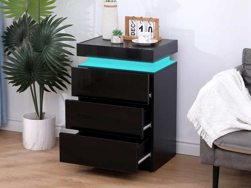 DS Glansig Bedside Table with LED Light - Piano Black