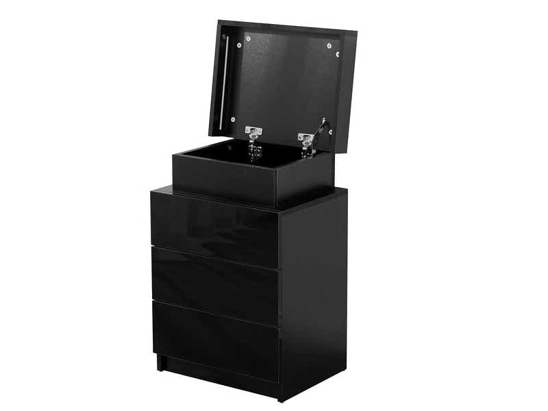 DS Glansig Bedside Table with LED Light - Piano Black