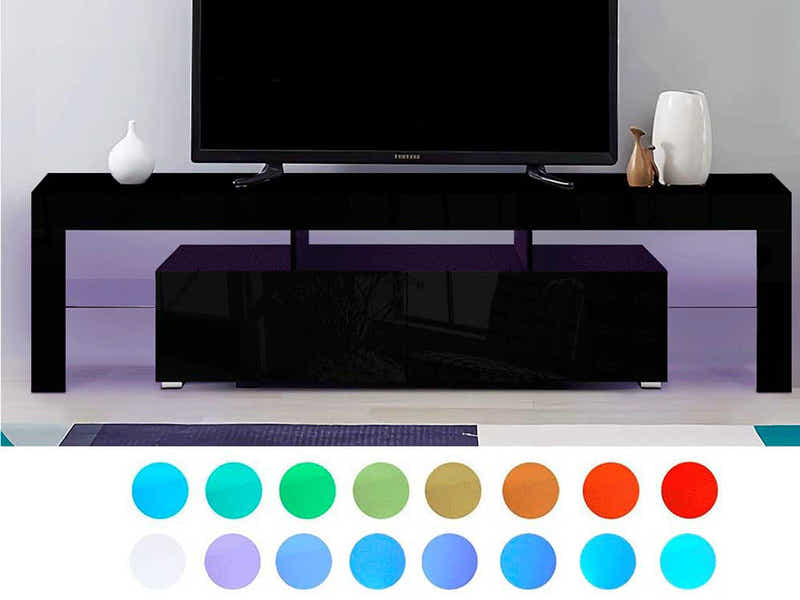 DS Glansig LED Entertainment Unit Black - 190 cm