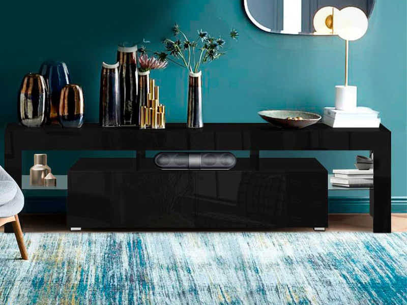 DS Glansig LED Entertainment Unit Black - 190 cm