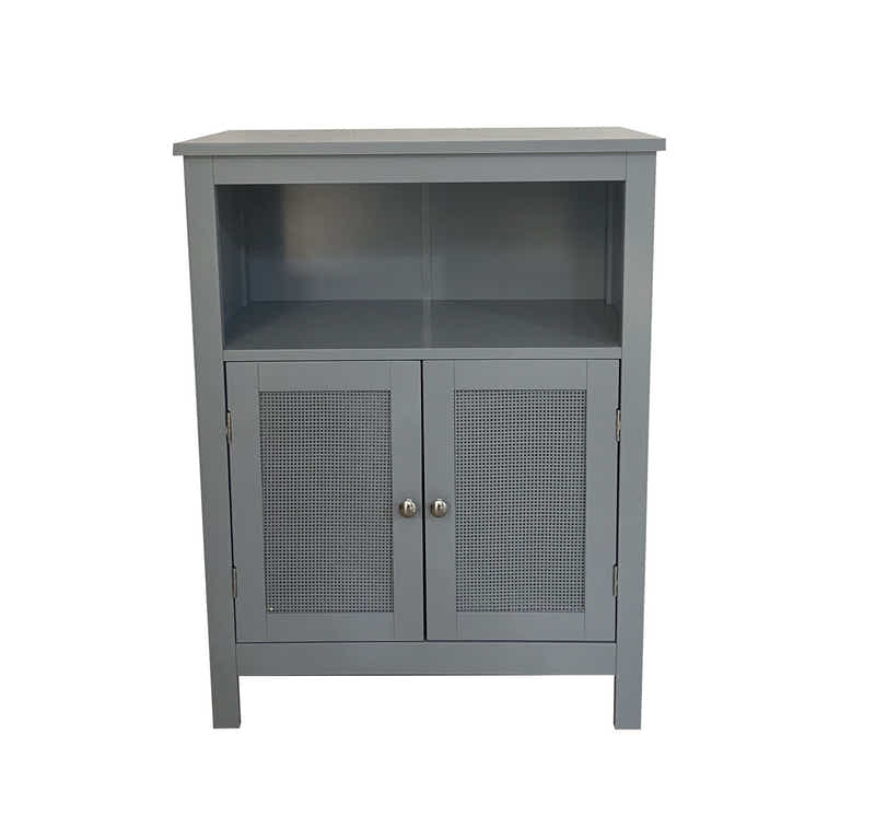 2-Door Rattan Storage Cabinet - Grey
