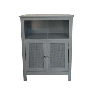 2-Door Rattan Storage Cabinet - Grey