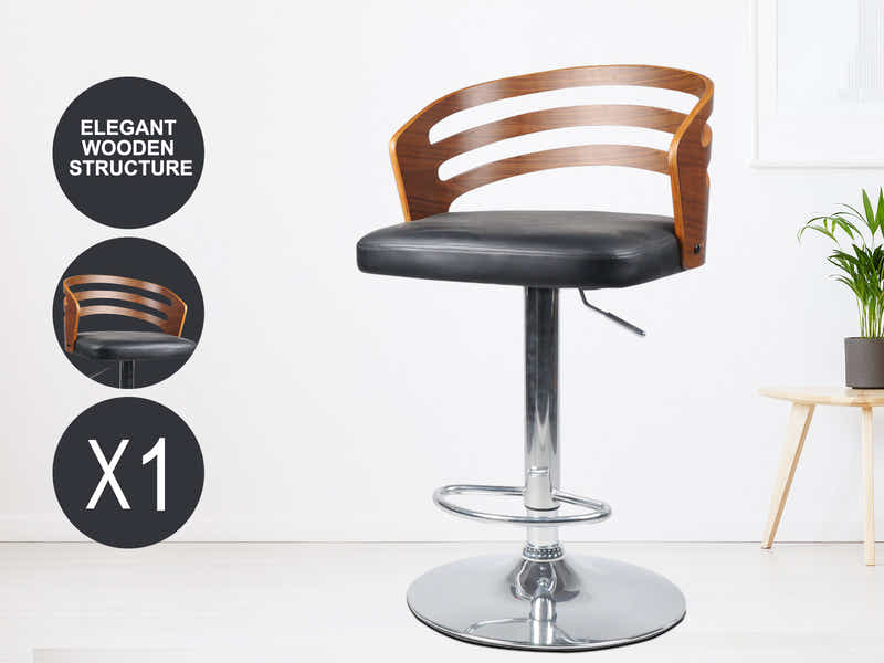 Adjustable Bar Stool with Wooden Back