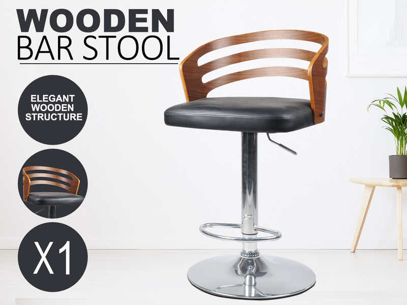 Adjustable Bar Stool with Wooden Back