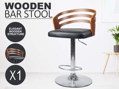 Adjustable Bar Stool with Wooden Back