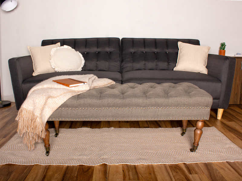 Bellay Linen Ottoman Bench - Dark Grey