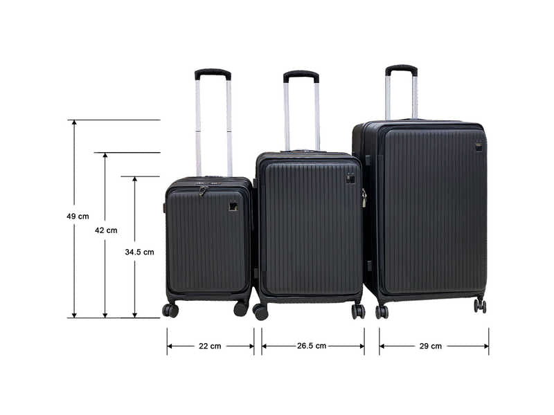 3-Piece Front Open Luggage Set – Black