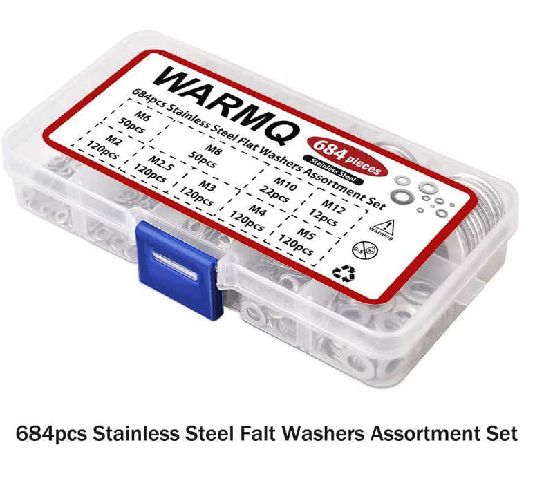 DS BS 684Pcs 304 Stainless Steel Flat Washers Assortment Washers Hardware Set