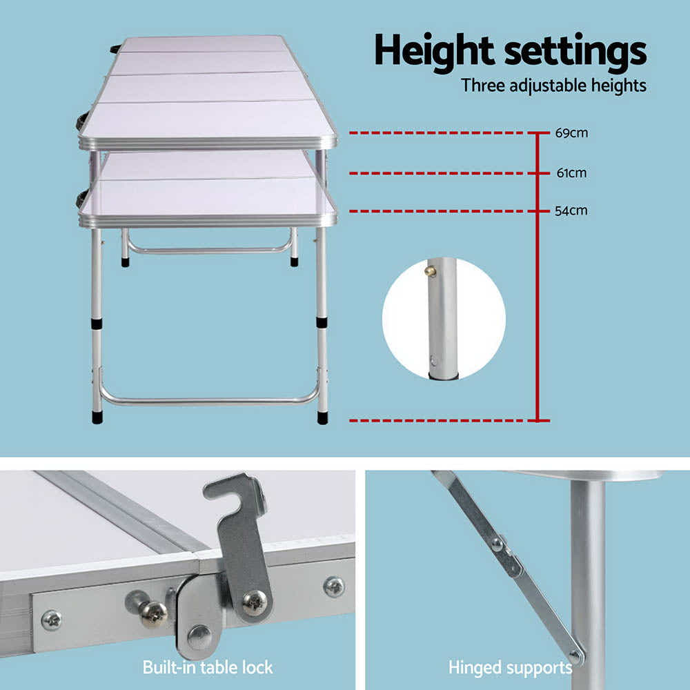 Weisshorn Folding Camping Table 240CM Portable Outdoor Picnic BBQ Aluminium Desk