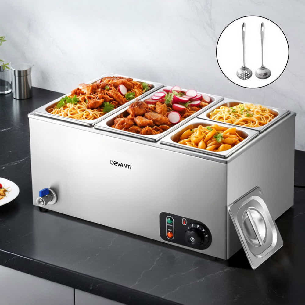 Devanti Commercial Food Warmer Bain Marie 4 Electric Buffet Pans