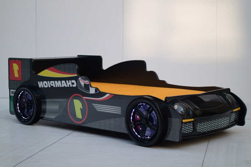 Racing Car Bed Frame with LED Lights Black - Single
