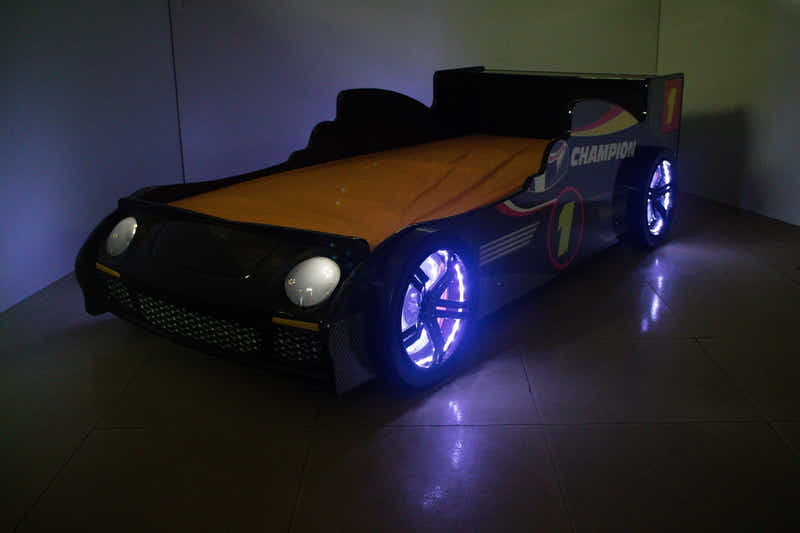 Racing Car Bed Frame with LED Lights Black - Single