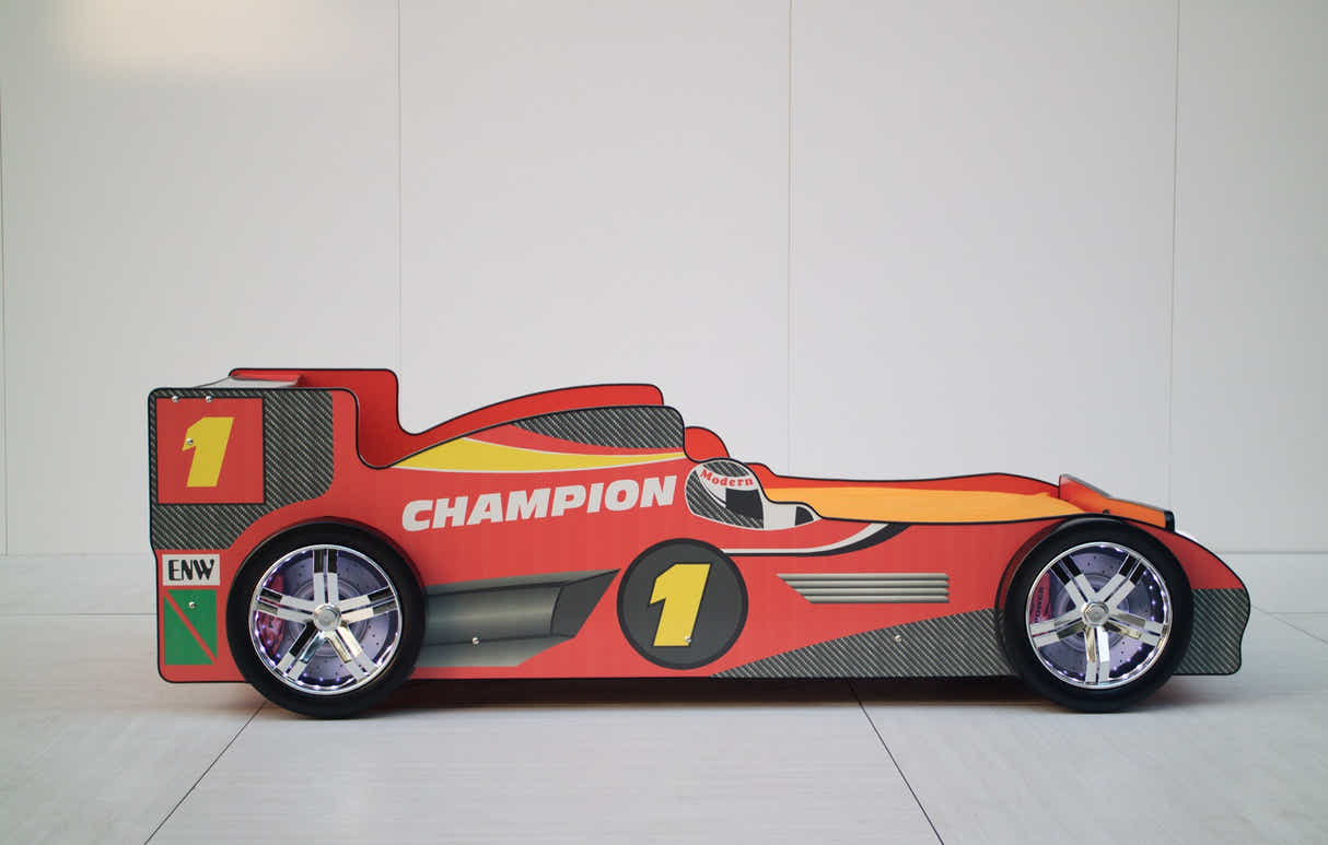 Racing Car Bed Frame with LED Lights Red - Single