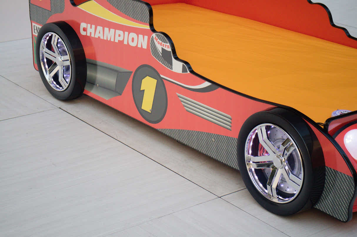 Racing Car Bed Frame with LED Lights Red - Single