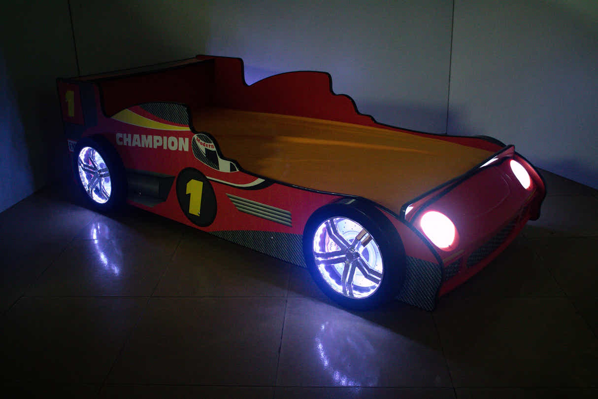 Racing Car Bed Frame with LED Lights Red - Single