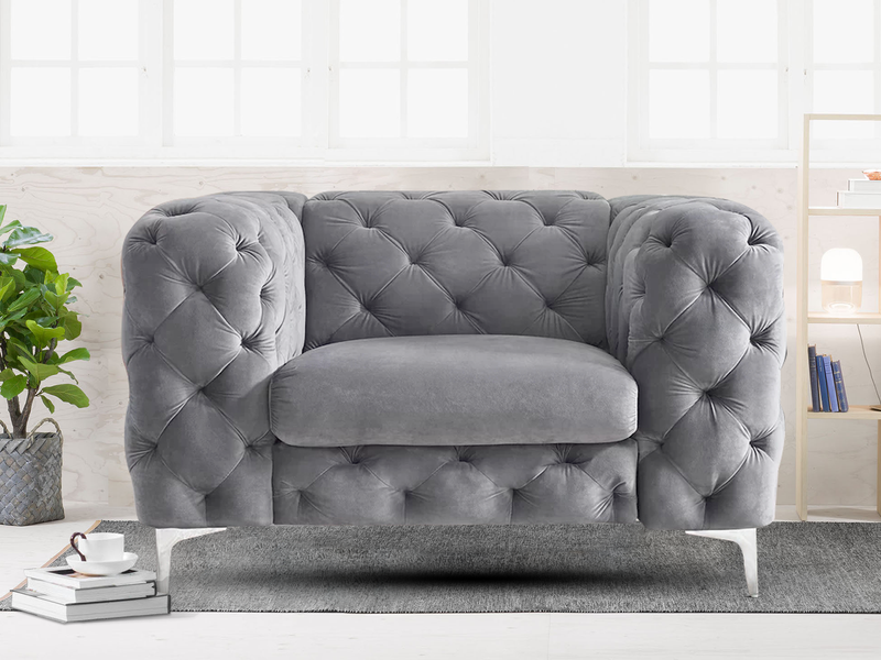 Adam Velvet Armchair - Grey