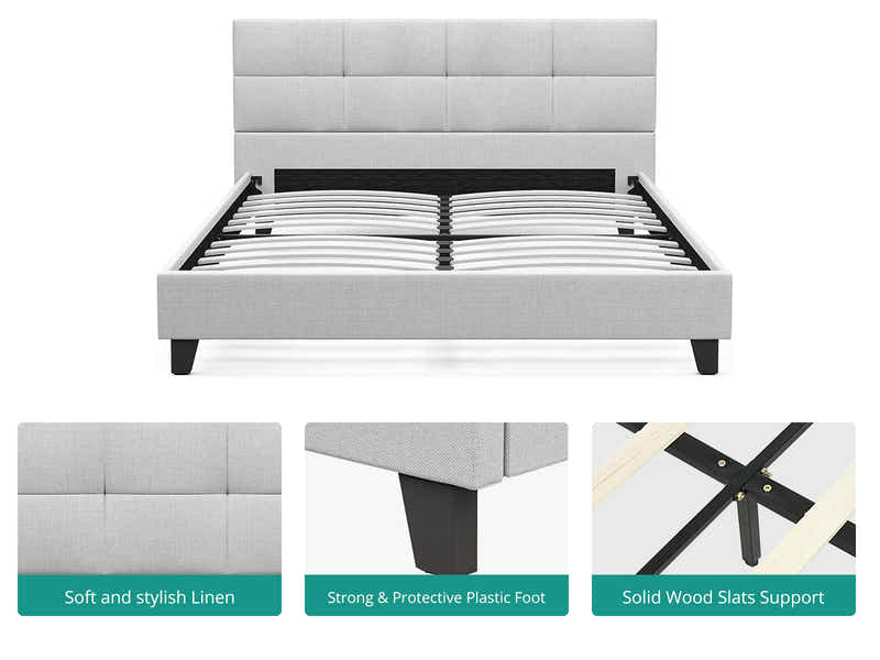 Amoret Linen Double Bed Frame - Light Grey