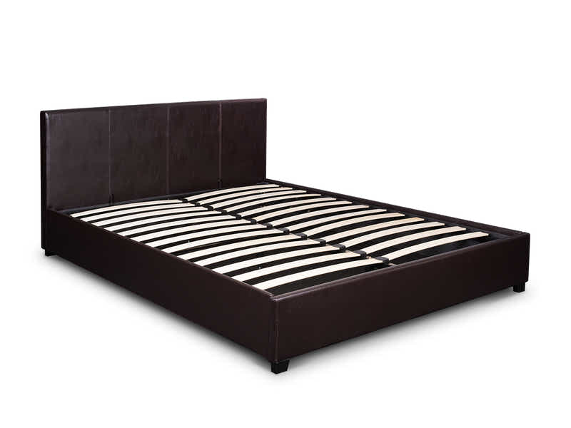 Bass Storage Bed Frame PU Dark Brown - Queen