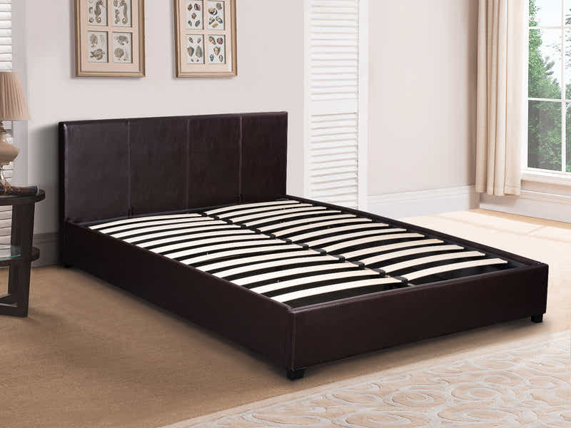 Bass Storage Bed Frame PU Dark Brown - Queen