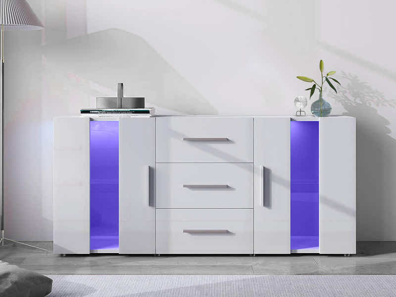 Anshos White Sideboard with LED Light - 135 cm