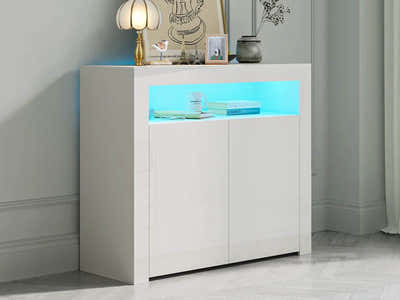 Anshos White 2-Door Buffet with LED Light - 108 cm