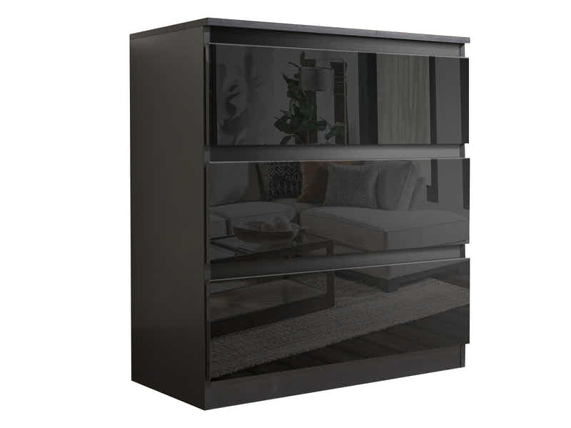 Serena 3-Drawer Chest - Glossy Black