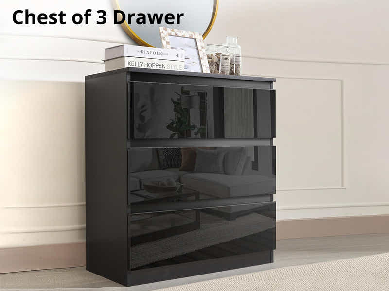 Serena 3-Drawer Chest - Glossy Black