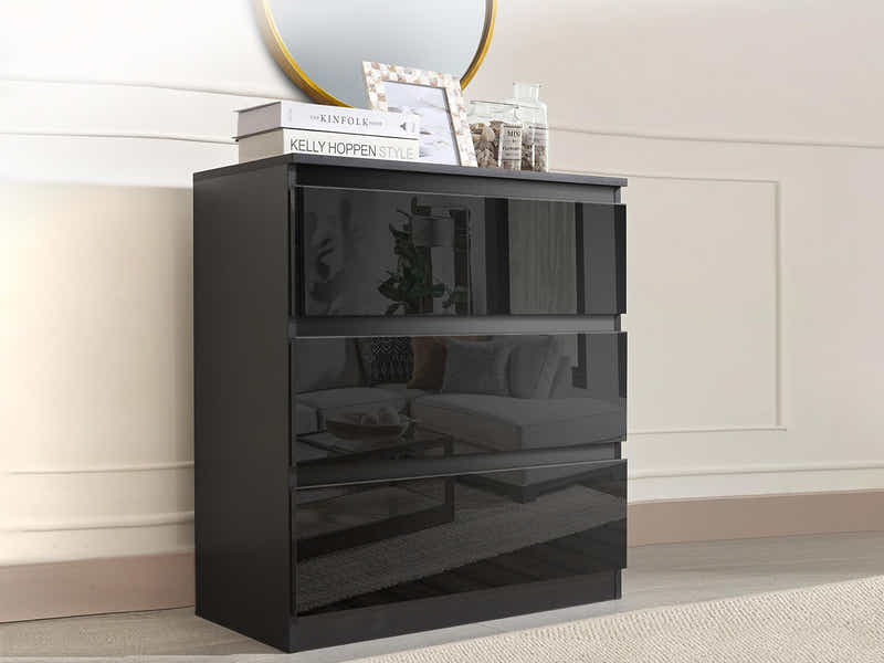 Serena 3-Drawer Chest - Glossy Black