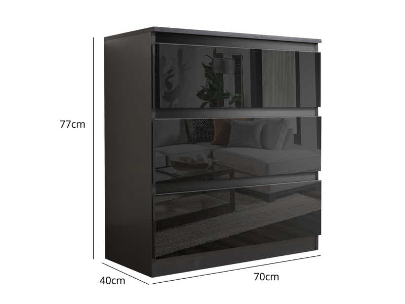 Serena 3-Drawer Chest - Glossy Black