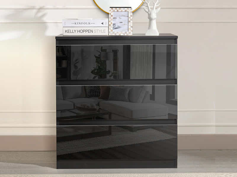 Serena 3-Drawer Chest - Glossy Black