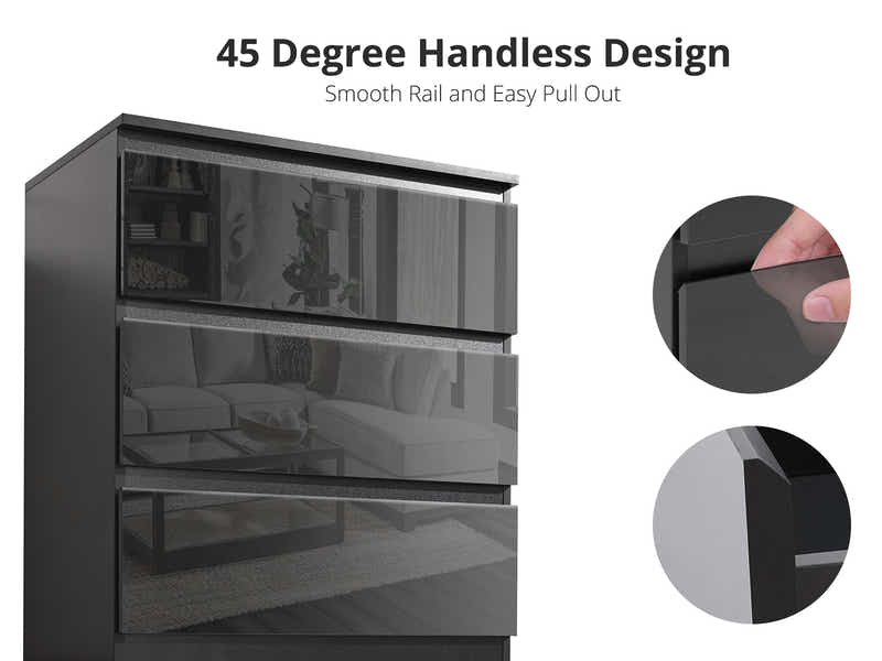 Serena 3-Drawer Chest - Glossy Black