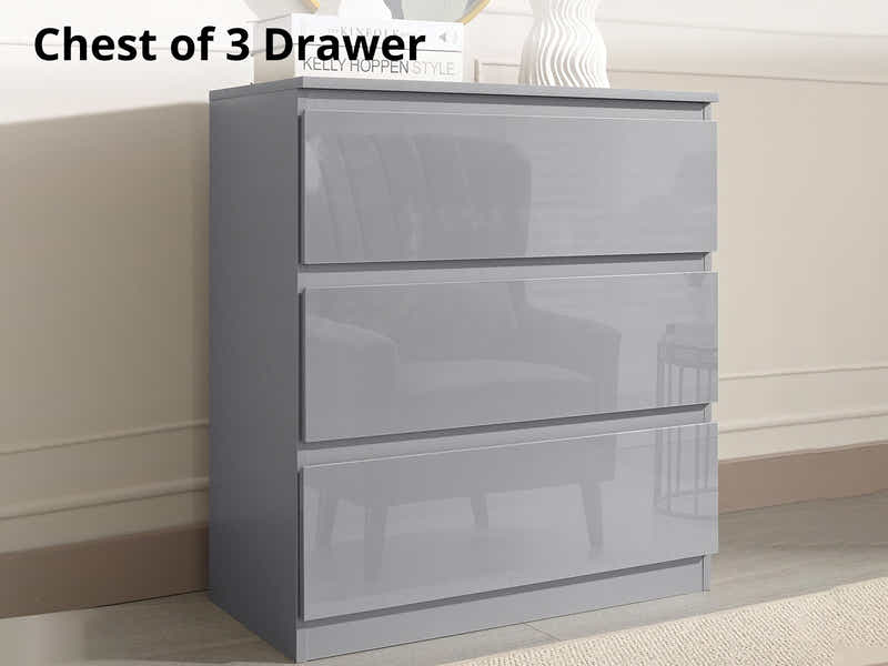 Serena 3-Drawer Chest - Glossy Grey