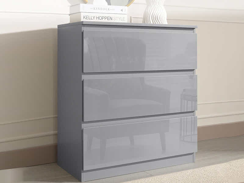 Serena 3-Drawer Chest - Glossy Grey