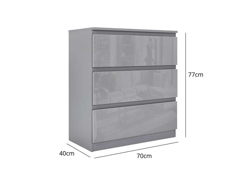 Serena 3-Drawer Chest - Glossy Grey