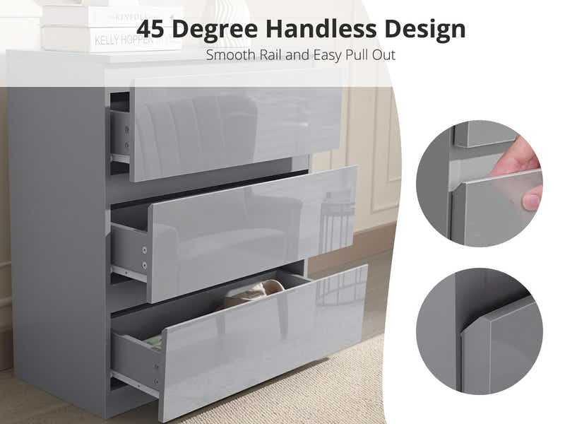 Serena 3-Drawer Chest - Glossy Grey