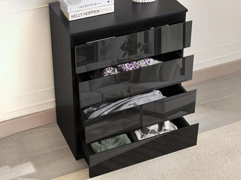 Serena 4-Drawer Chest - Glossy Black