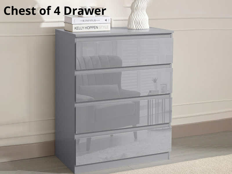 Serena 4-Drawer Chest - Glossy Grey